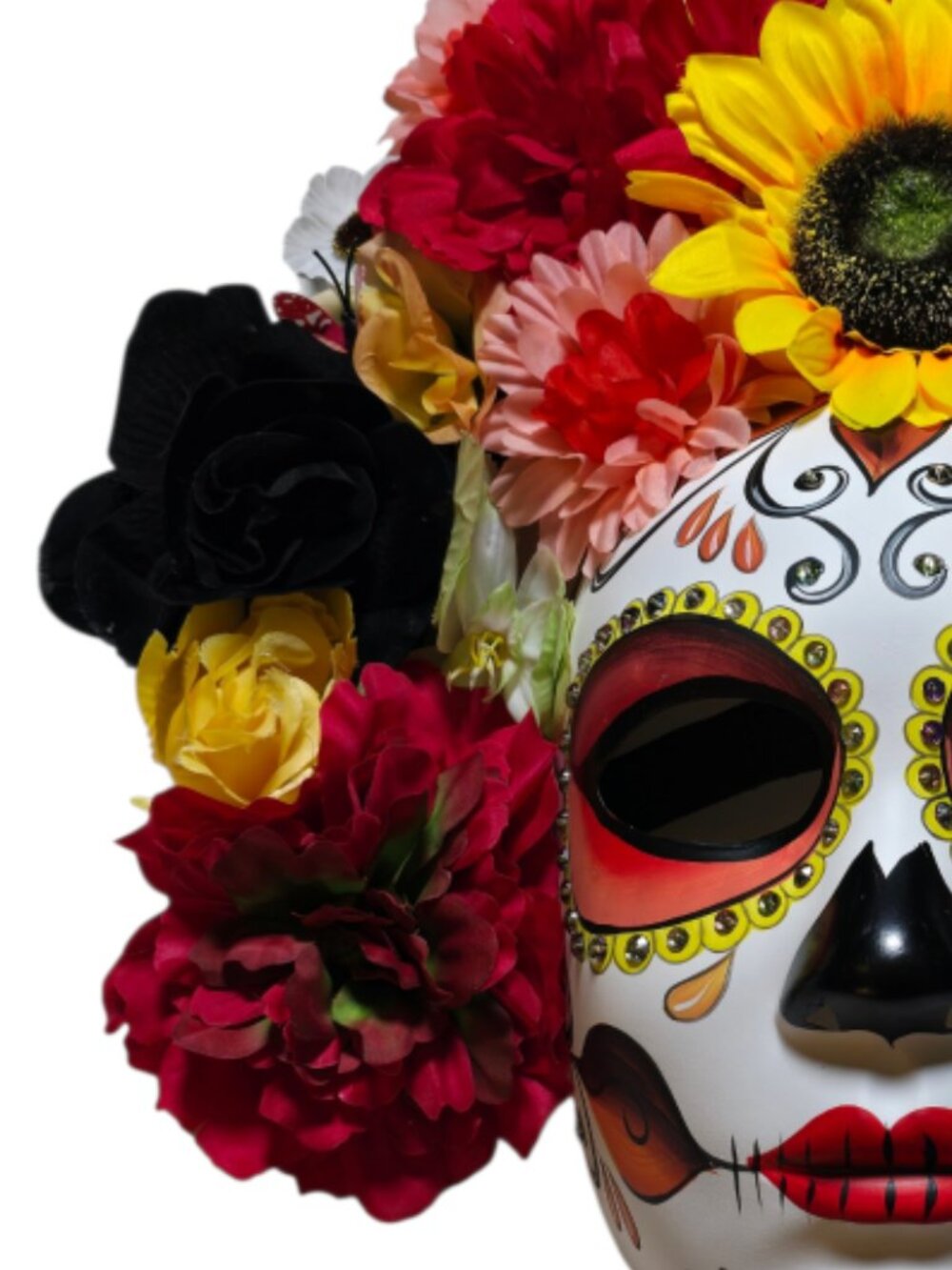 Day of the Dead Sugar Skull Mask 16" Floral Crown Butterfly Catrina - Picture 6 of 9